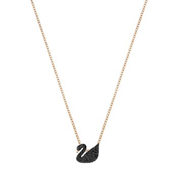 Iconic Swan Pendant Small Black Rose Gold Plated