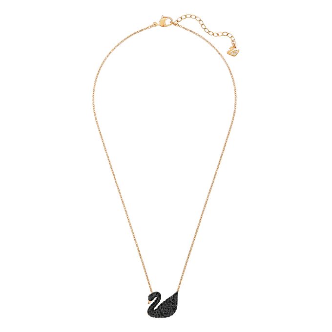 Iconic Swan Pendant Black Rose Gold Plated
