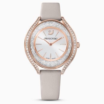 Crystalline Aura Watch Leather strap Gray Rose-gold tone