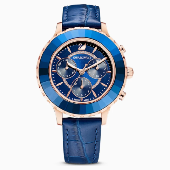 Octea Lux Chrono Watch Leather strap Blue Rose-gold tone
