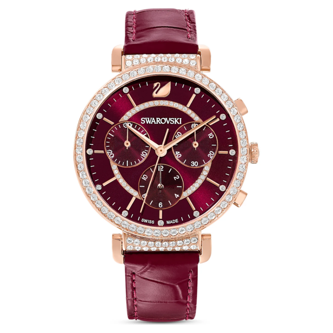 Passage Chrono Watch Leather strap Red Rose-gold
