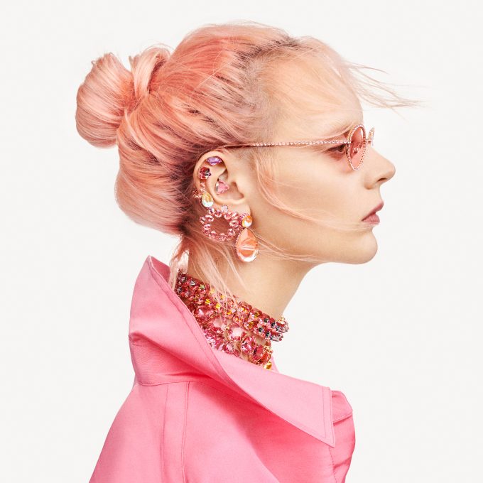 Millenia hoop earrings Circle Pear cut Pink Rose gold-tone