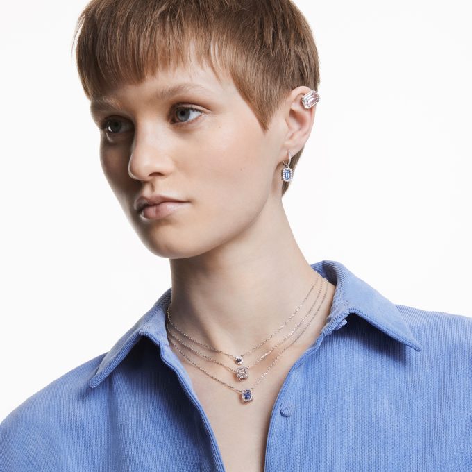 Millenia stud earrings Octagon cut Blue Rhodium
