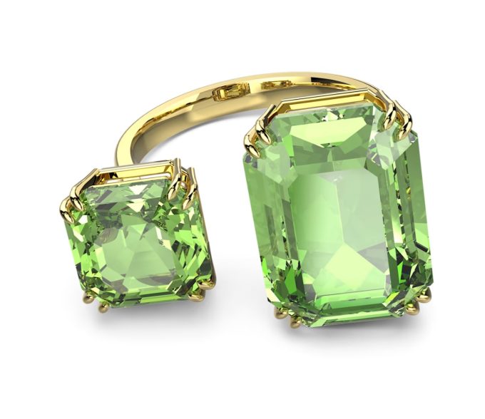 Millenia open ring Octagon cut Green Gold-tone plated
