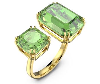 Millenia open ring Octagon cut Green Gold-tone plated