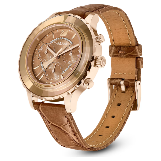 Octea Lux Chrono watch Leather strap Brown Gold tone finish