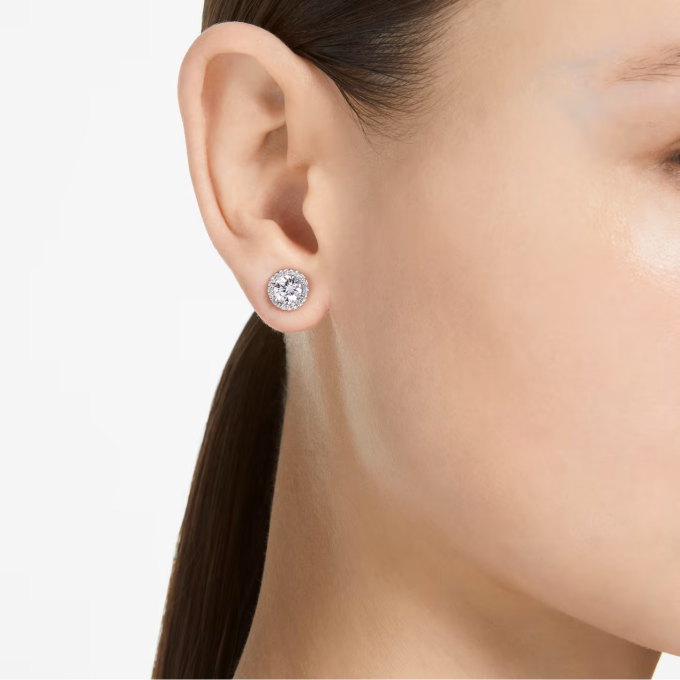 Constella stud earrings Round cut Pavé White Rhodium