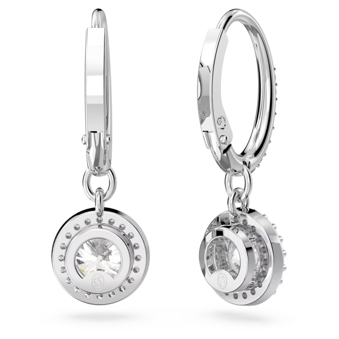 Constella drop earrings Round cut Pavé White Rhodium