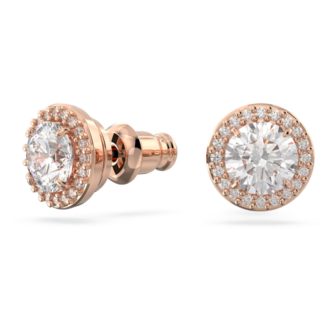 Constella stud earrings Round cut Pavé White Rose gold tone