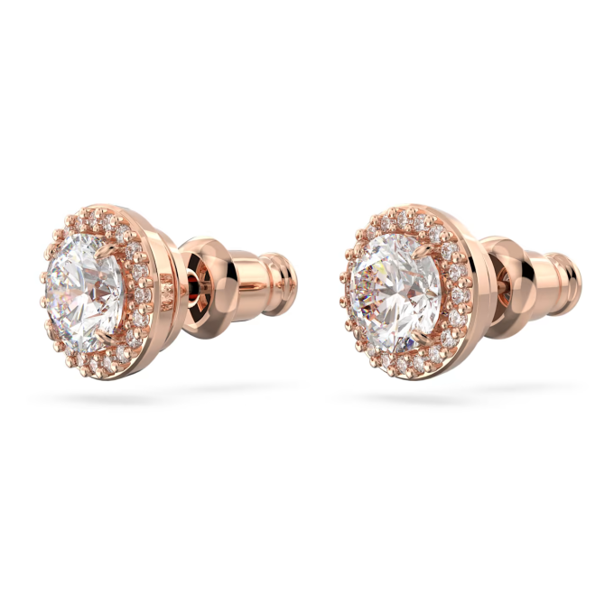 Constella stud earrings Round cut Pavé White Rose gold tone