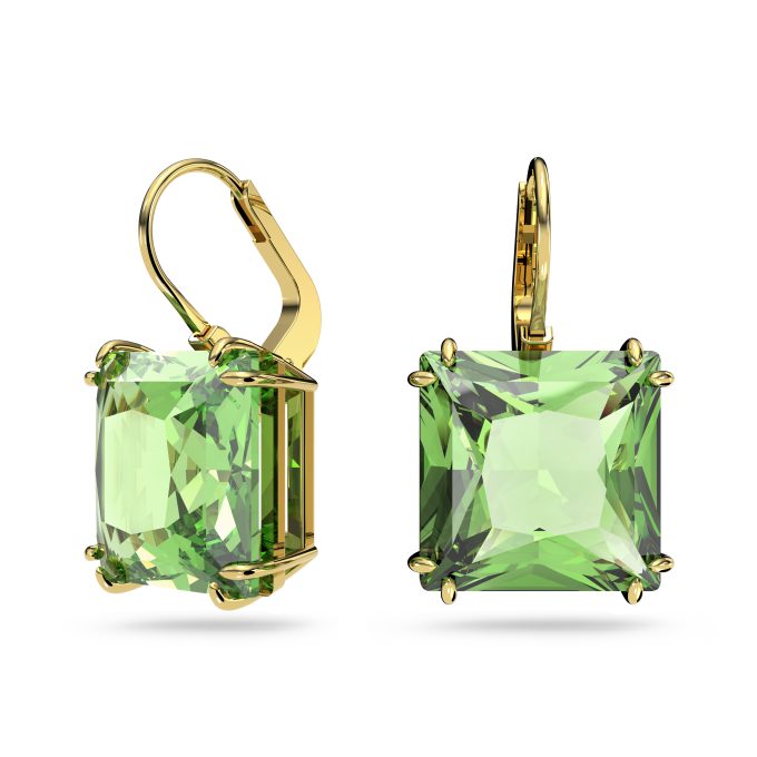 Millenia drop earrings Square cut Green Gold-tone