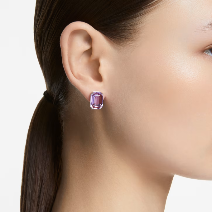 Millenia stud earrings Octagon cut Purple Rhodium