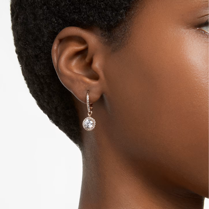 Constella drop earrings Round cut Pavé White Rose gold tone