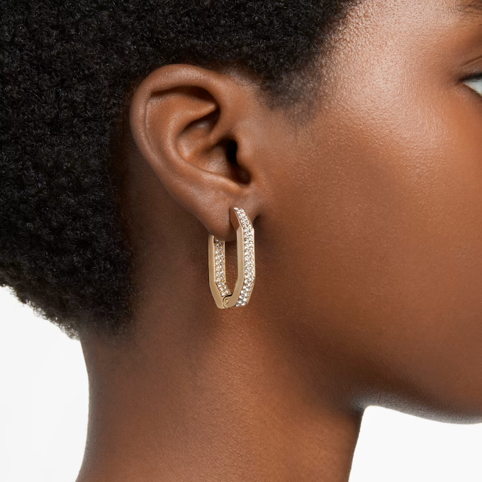 Dextera hoop earrings Octagon Pavé Medium White Gold tone