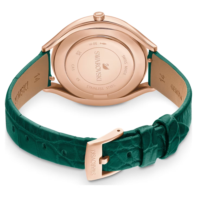 Crystalline Aura watch Swiss Made Leather strap Green Rose gold