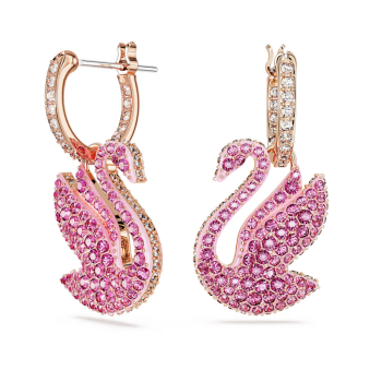 Swarovski Iconic Swan drop earrings Swan Pink Rose gold-tone plated
