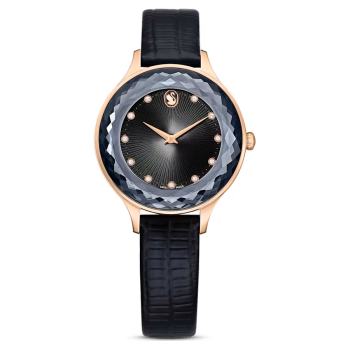 Octea Nova watch Swiss Made Leather strap Black Rose gold-tone finish