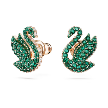 Swarovski Iconic Swan stud earrings Swan Green Rose gold-tone plated