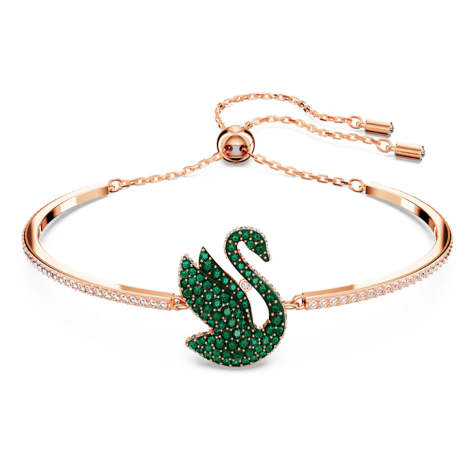 Swarovski Iconic Swan bangle Swan Green Rose gold-tone plated
