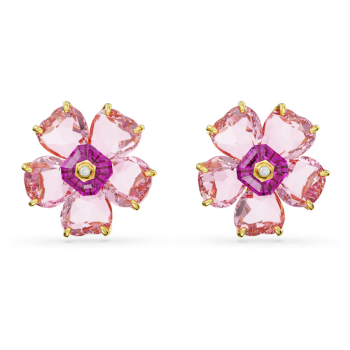 Florere stud earrings Flower Pink Gold-tone plated