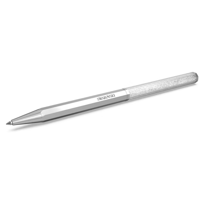 Crystalline ballpoint pen Octagon shape Silver tone Chrome plated