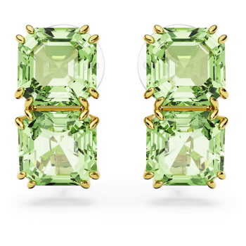 Millenia clip earrings Square cut Green Gold-tone plated