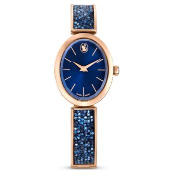 Crystal Rock Oval watch Swiss Made Metal bracelet Blue Rose gold-tone finish
