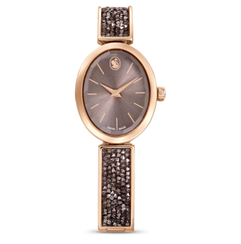 Crystal Rock Oval watch Swiss Made Metal bracelet Gray Rose gold-tone finish