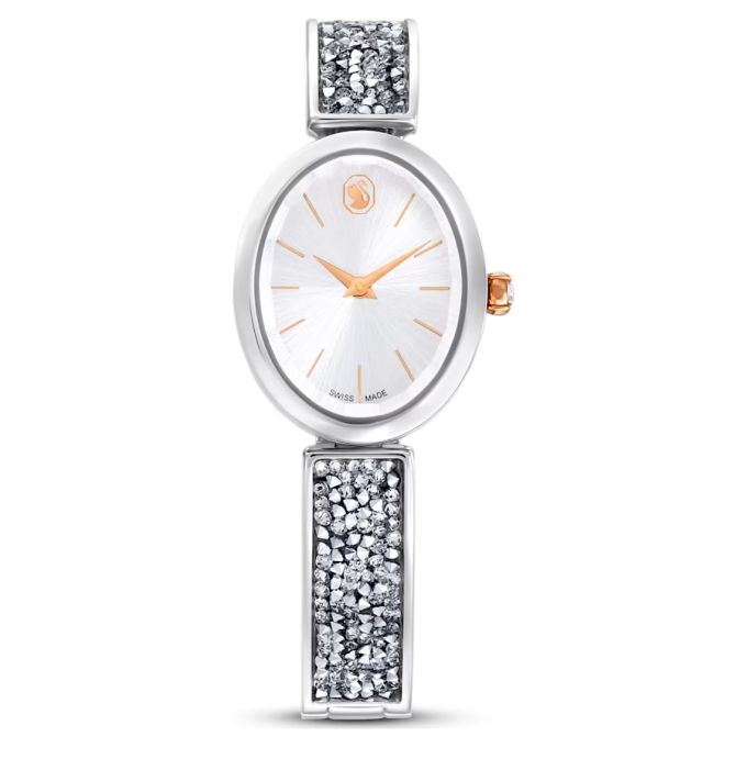 Crystal Rock Oval watch Swiss Made Metal bracelet White Stainless steel
