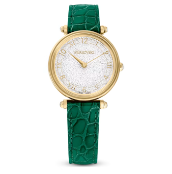 Crystalline Wonder watch Swiss Made Leather strap Green Gold-tone finish