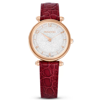 Crystalline Wonder watch Swiss Made Leather strap Red Rose gold-tone finish