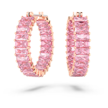 Matrix hoop earrings Baguette cut Pink Rose gold-tone plated