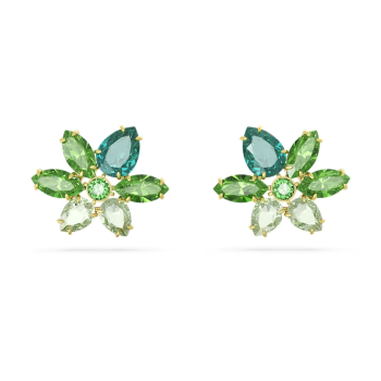 Gema stud earrings Mixed cuts Flower Green Gold-tone plated