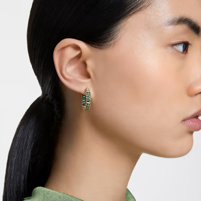 Matrix hoop earrings Baguette cut Green Gold-tone plated