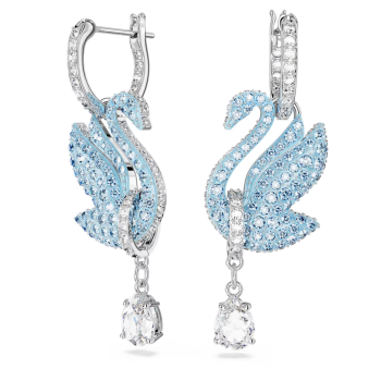 Swarovski Iconic Swan drop earrings Swan Blue Rhodium plated
