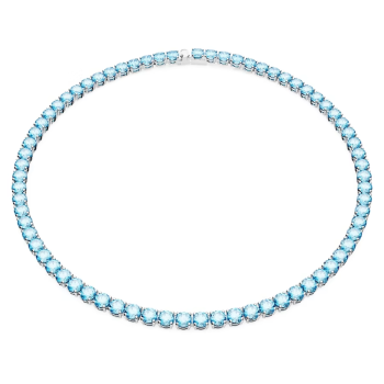 Matrix Tennis necklace Round cut Medium Blue Rhodium plated