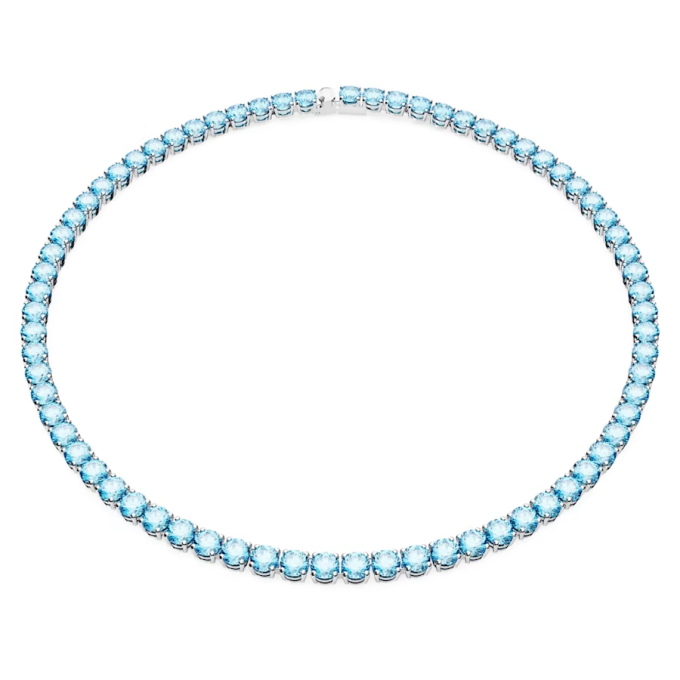 Matrix Tennis necklace Round cut Medium Blue Rhodium plated