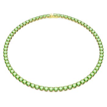 Matrix Tennis necklace Round cut Medium Green Gold tone plated