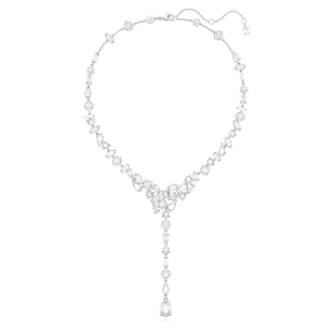 Mesmera Y necklace Mixed cuts White Rhodium plated