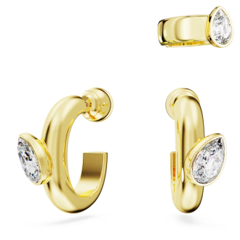 Dextera hoop earrings with ear cuff Set (3) Pear cut White Gold-tone plated