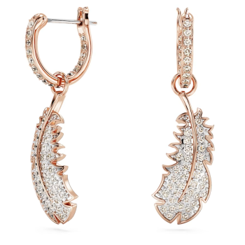 Nice drop earrings Feather White Rose gold-tone plated