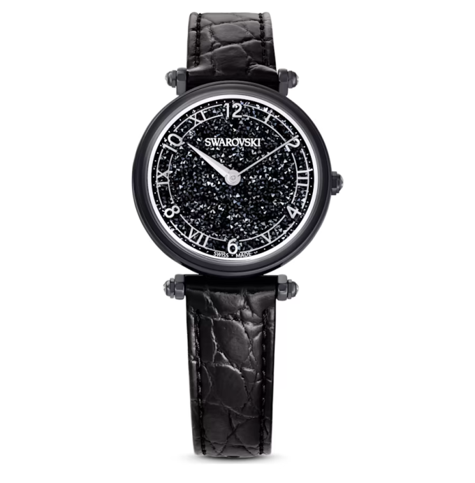 Crystalline Wonder watch Swiss Made Leather strap Black Black finish