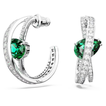 Hyperbola hoop earrings Carbon neutral zirconia Mixed cuts Green Rhodium plated