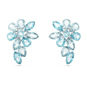 Gema drop earrings Mixed cuts Flower Blue Rhodium plated