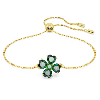 Idyllia bracelet Mixed cuts Clover Green Gold-tone plated
