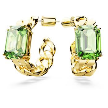 Millenia hoop earrings Octagon cut Green Gold-tone plated