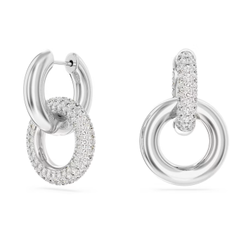 Dextera hoop earrings Asymmetrical design Interlocking loop White Rhodium plated