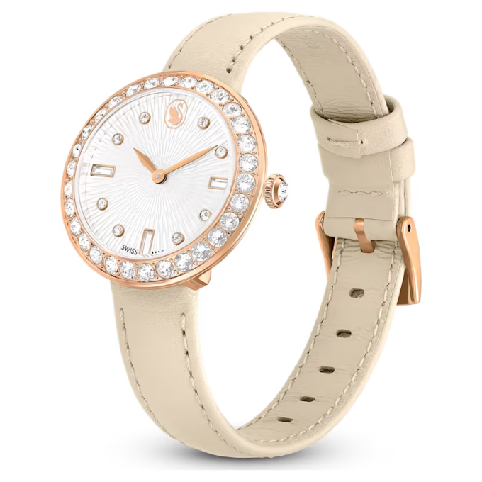 Certa watch Swiss Made Leather strap Beige Rose gold-tone finish