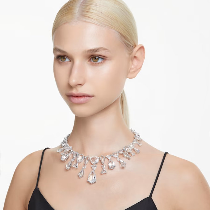 Mesmera necklace Statement Mixed cuts White Rhodium plated