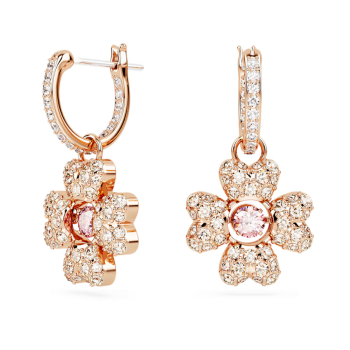 Idyllia drop earrings Clover White Rose gold-tone plated
